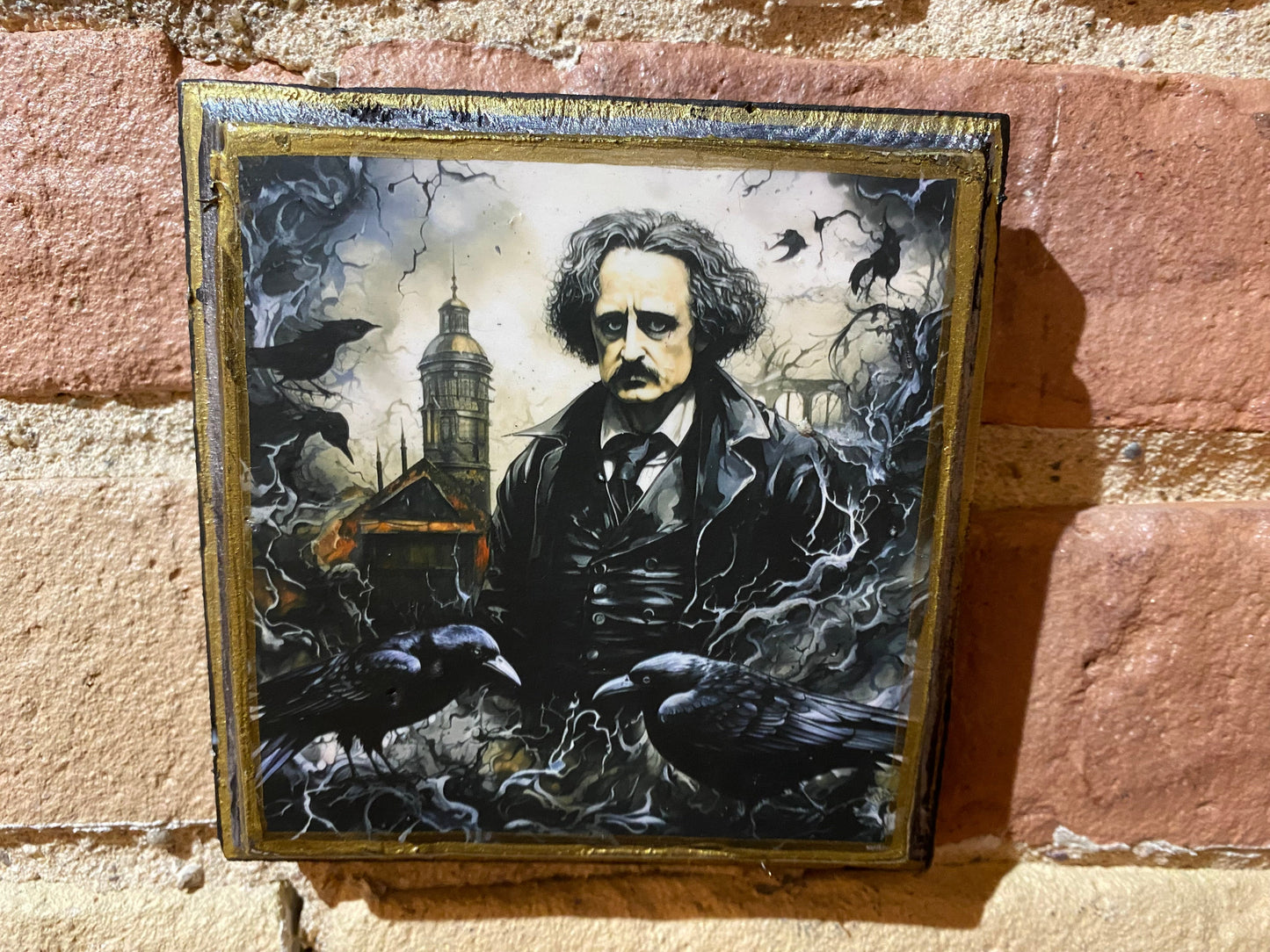 Edgar Alan Poe 1 Handmade AI Generated Wood Art Plaque 9x9