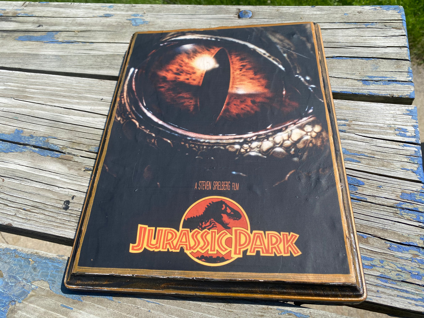 Jurassic Park Handmade Solid Wood Framed movie mini poster wood plaque 12x9