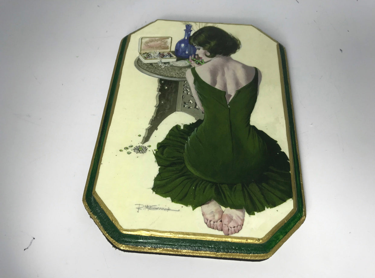 Green Robert McGinnis Pin Up Girl Retro Handmade Art Plaque 9x7