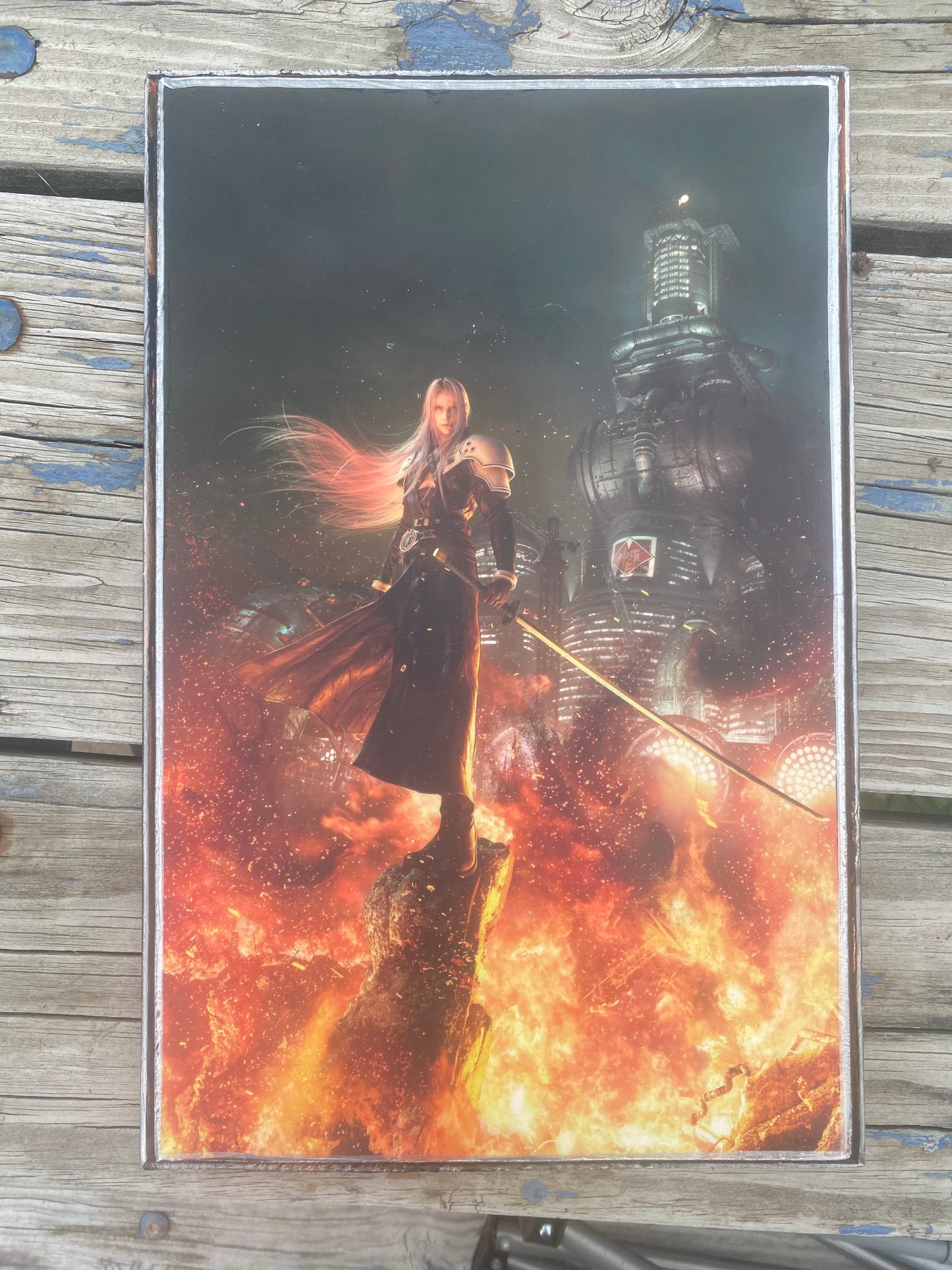 Sephiroth Final Fantasy 7 handmade salad, wood framed Video game art, plaque 15x12