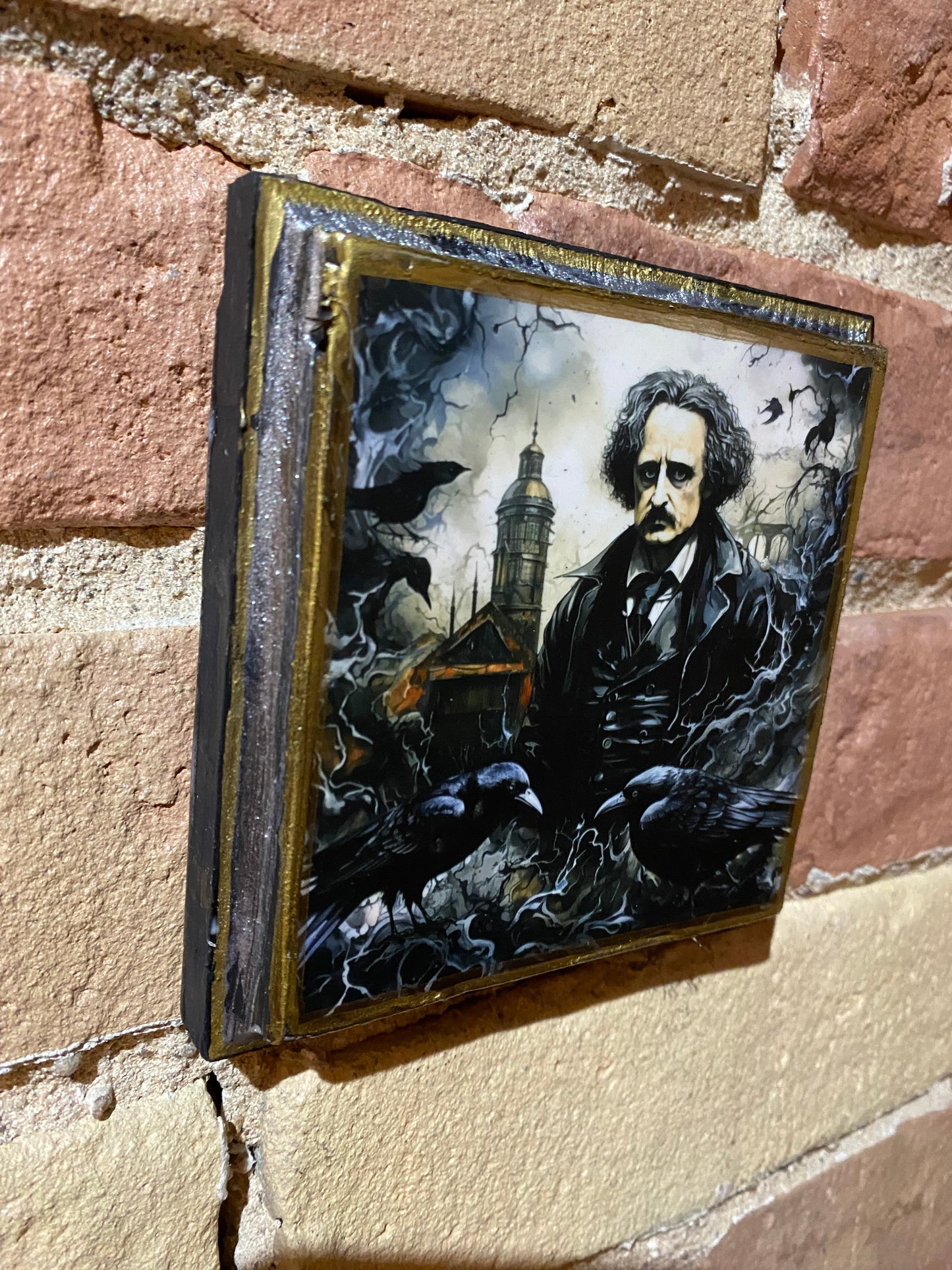 Edgar Alan Poe 1  Handmade AI Generated Wood Art Plaque 9x9