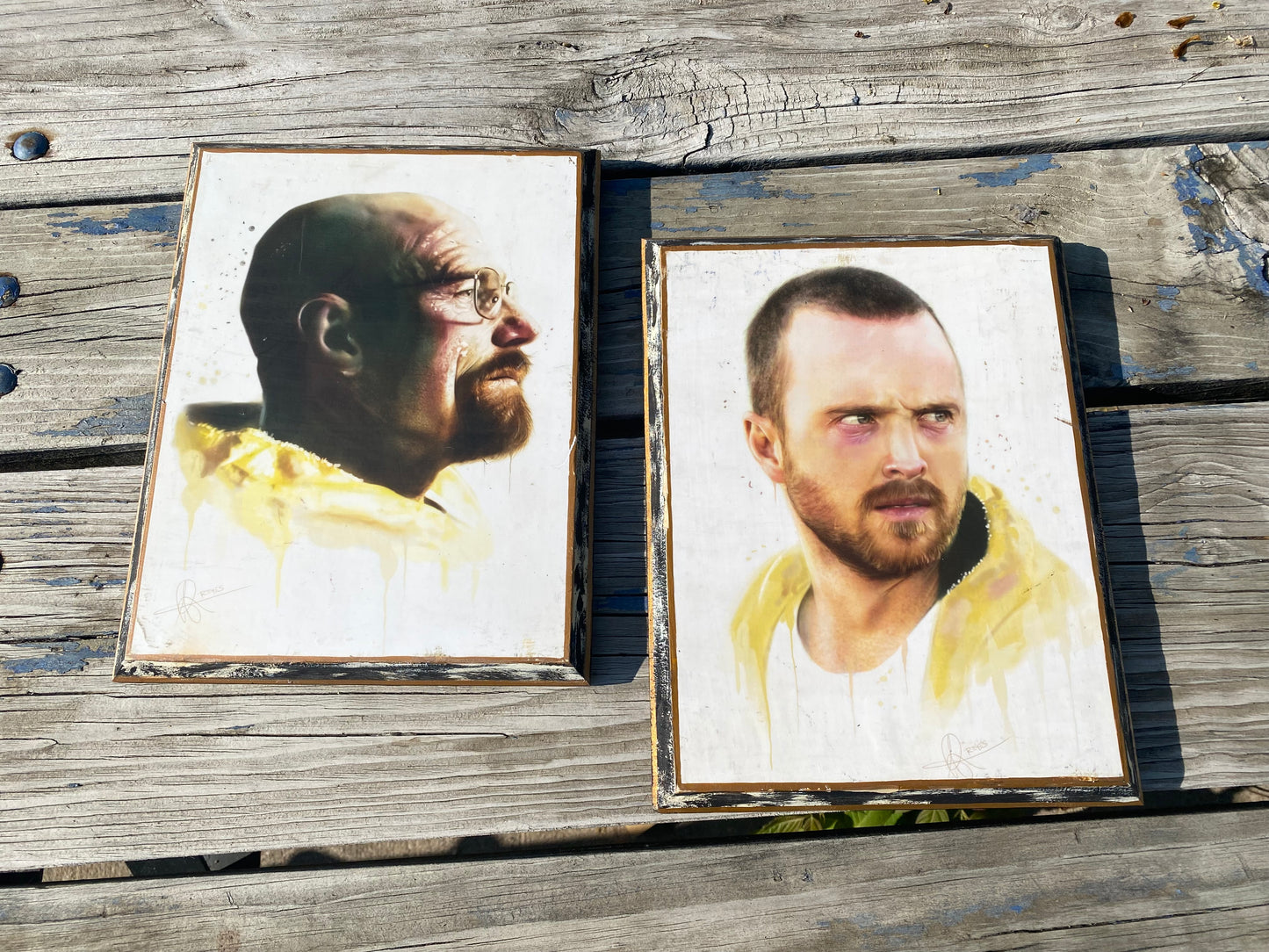 Breaking bad, handmade solid wood framed art plaque set of two 12 x 9”