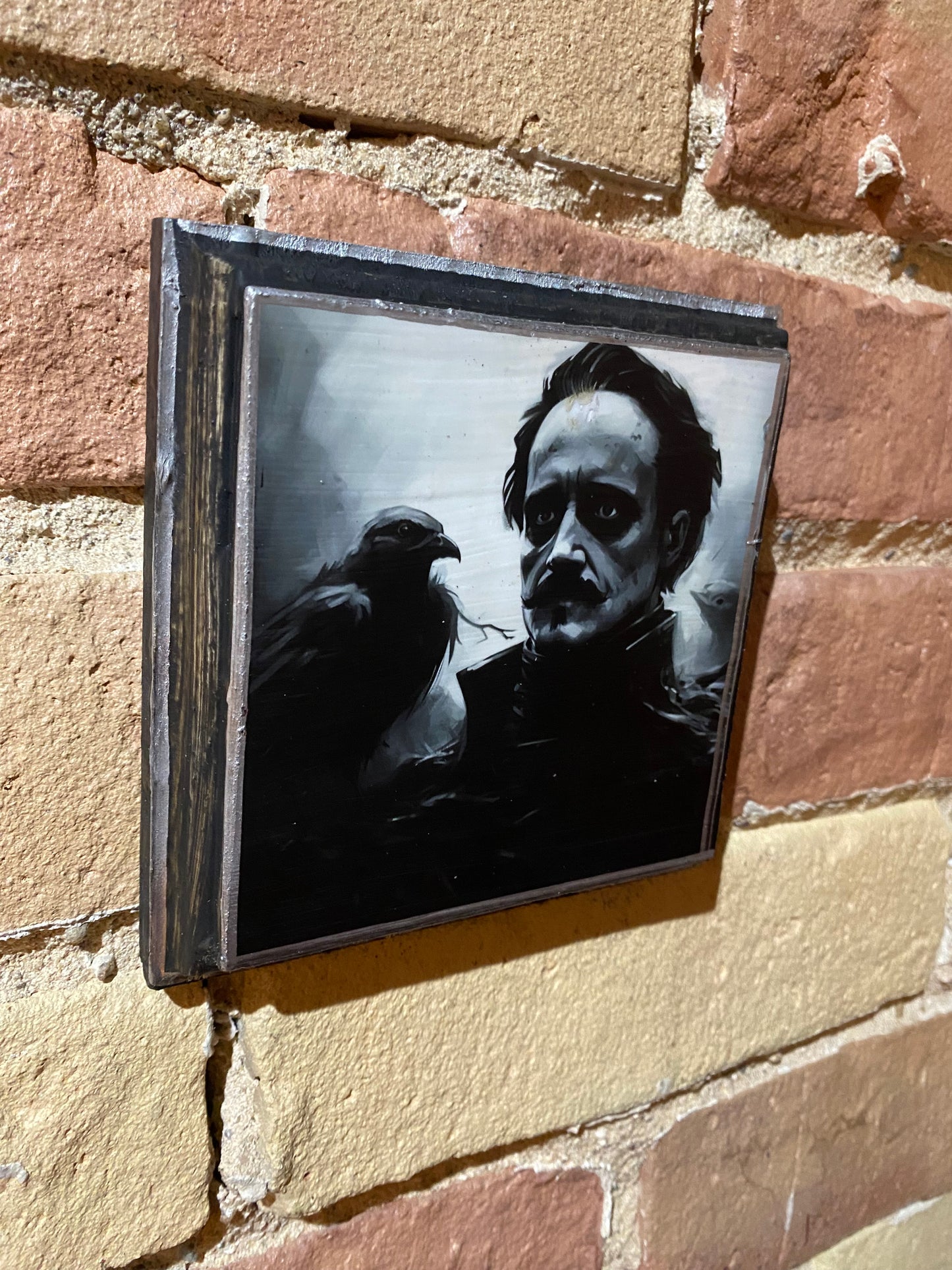 Edgar Alan Poe  Handmade AI Generated Wood Art Plaque 5x5”