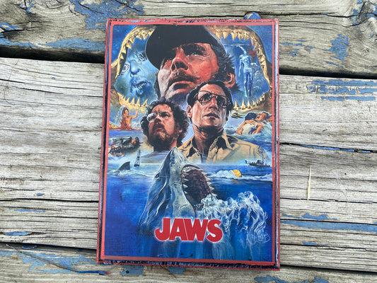 Jaws Handmade Movie Mini Poster solid wood framed art plaque 9x7