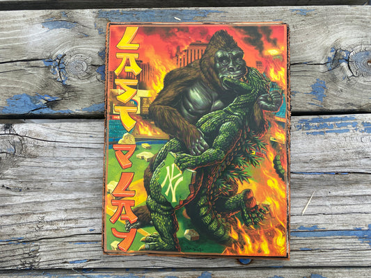 Godzilla Kong kissing Handmade Wood Art Plaque 12x9