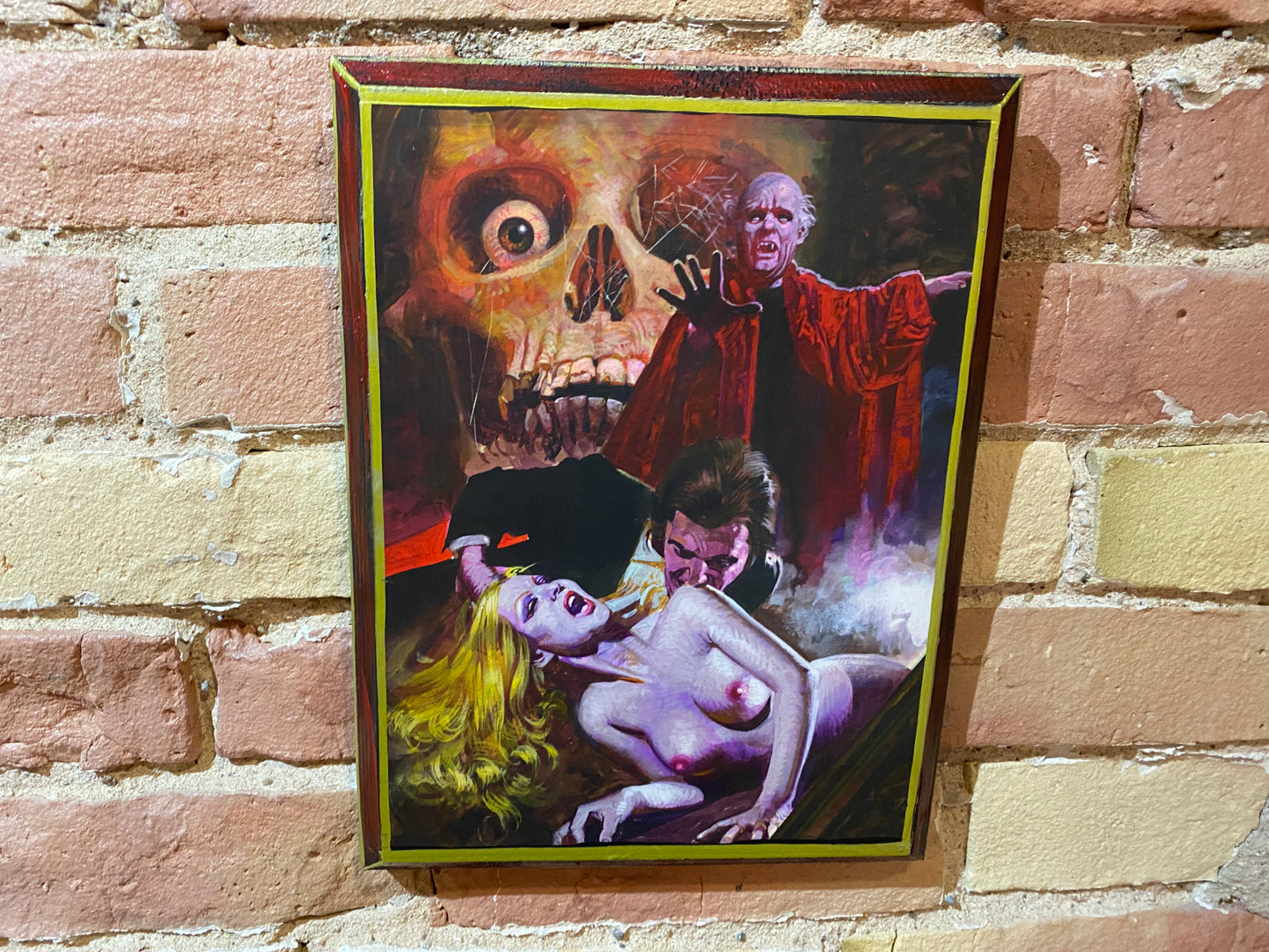 Skull Voluptuous Terrors Retro Italian Horror Pulp Handmade Wood Art Plaque