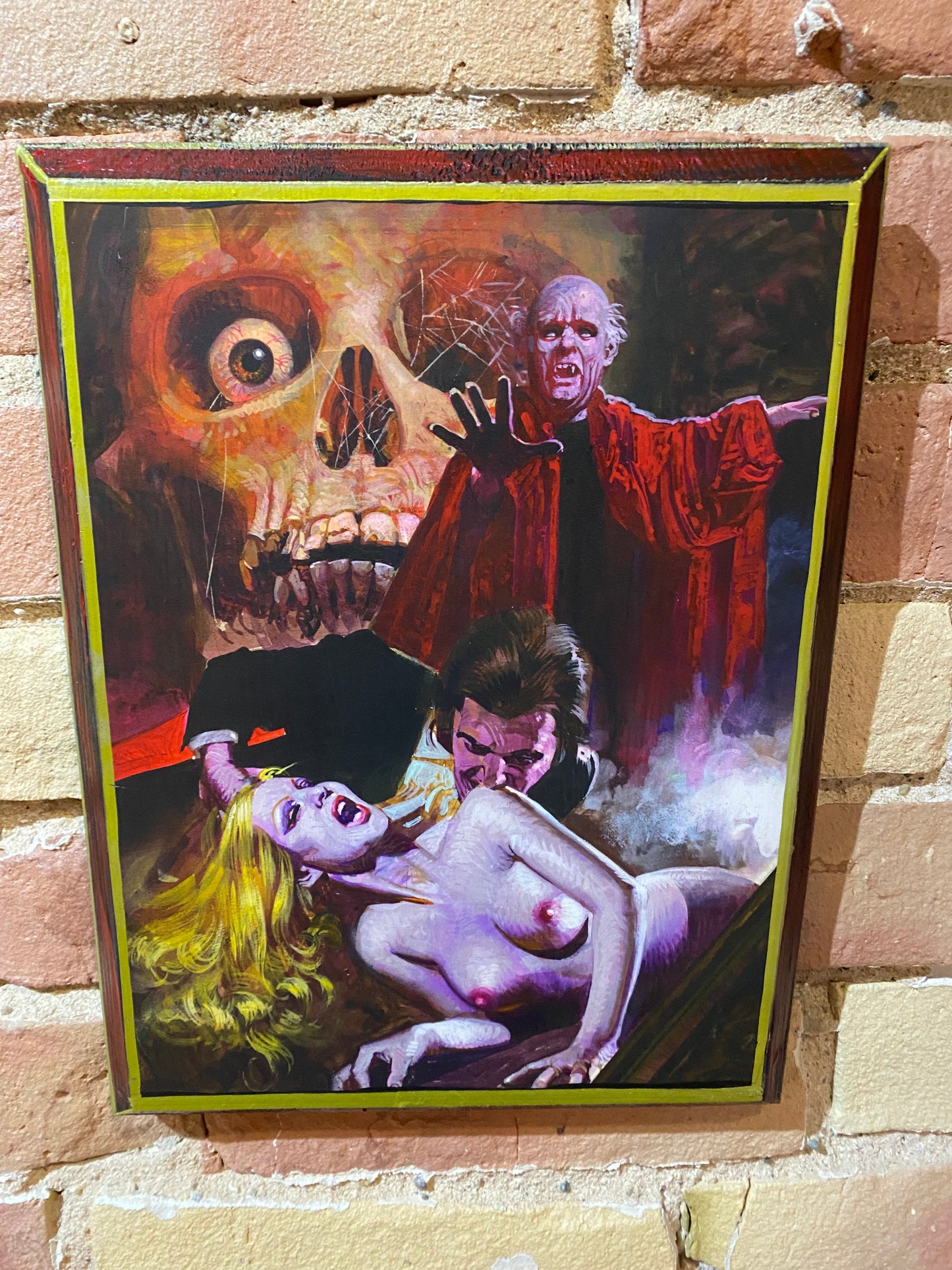 Skull Voluptuous Terrors Retro Italian Horror Pulp Handmade Wood Art Plaque
