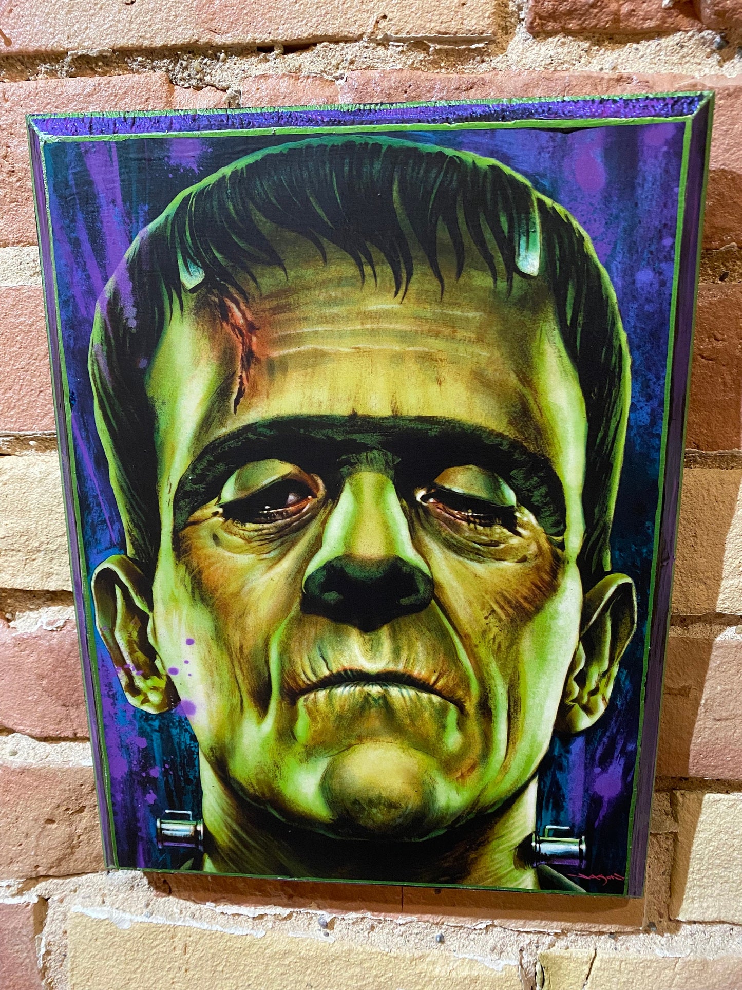 12"x9" -  Frankenstein's Monster Handmade Mini Movie Poster Wood Art Plaque